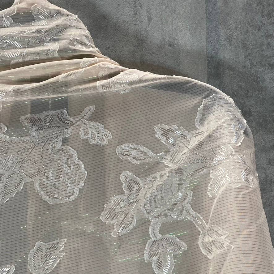 INC Women's Blush Floral-Print Sheer Metallic Fringe-Trim Wrap SZ OS