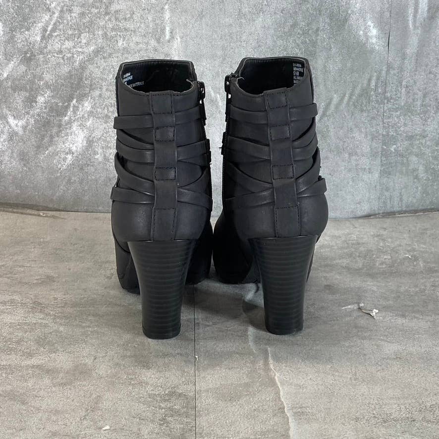 WHITE MOUNTAIN Women's Black Faux-Leather Spade Round-Toe Booties SZ 5.5