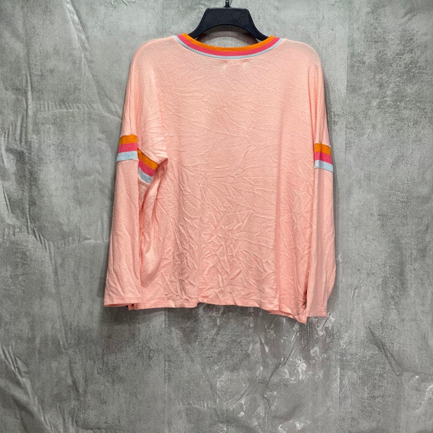 STYLE & CO Petite Pink Striped Neck & Sleeve Crewneck Pullover Sweater SZ P/L