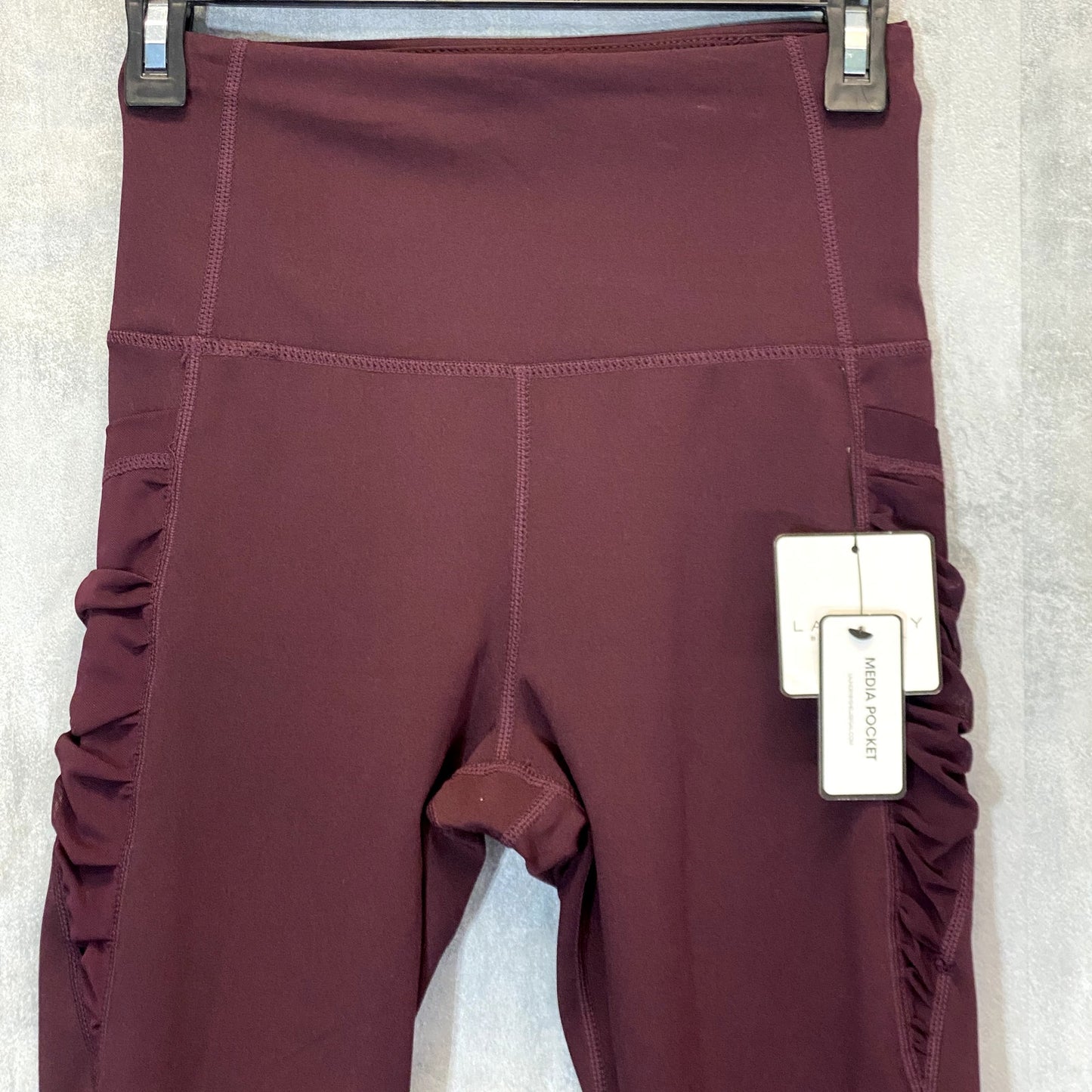 LAUNDRY BY SHELLI SEGAL Women's Solid Plum Mesh Ruched Media Pocket High-Rise Active Leggings SZ S