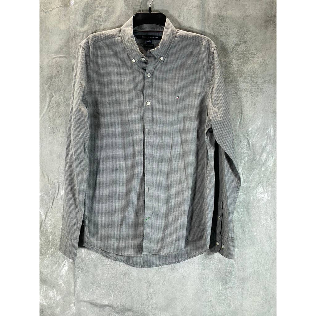 TOMMY HILFIGER Men's Gray Gingham New York Fit Button-Up Long Sleeve Shirt SZ M