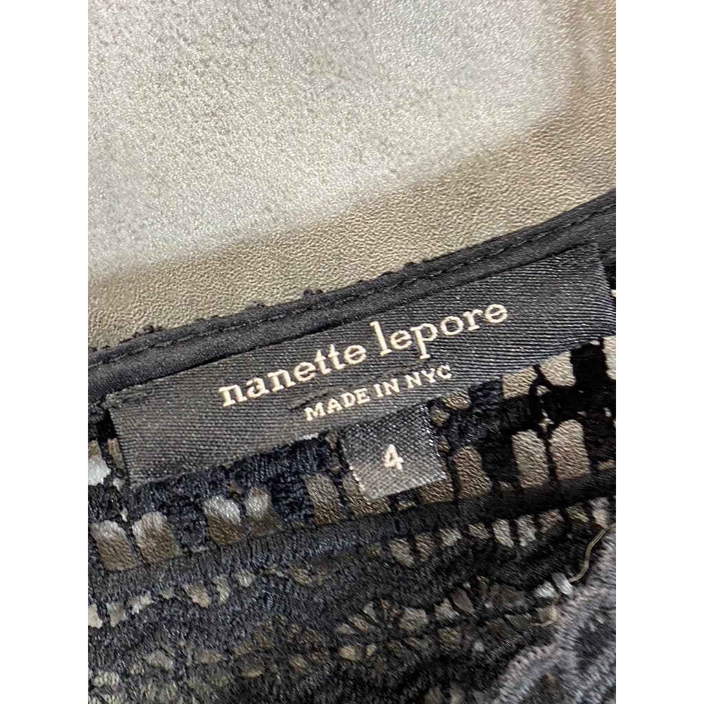 NANETTE LEPORE Women's Black Crochet Flutter-Sleeve Mini Dress SZ 4