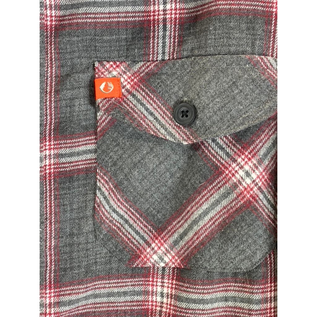 THE AMERICAN OUTDOORSMAN Men's Gray/Red Plaid Button-Up Flannel Shirt SZ L