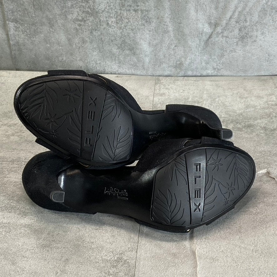 LIFESTRIDE Women's Black Glitter Mykonos Round Open-Toe Slip-On Pumps SZ 5.5