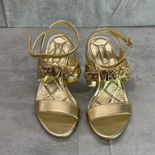 MICHAEL MICHAEL KORS Women's Pale Gold Blaine Ankle Strap Chain Dress Sandals SZ 6