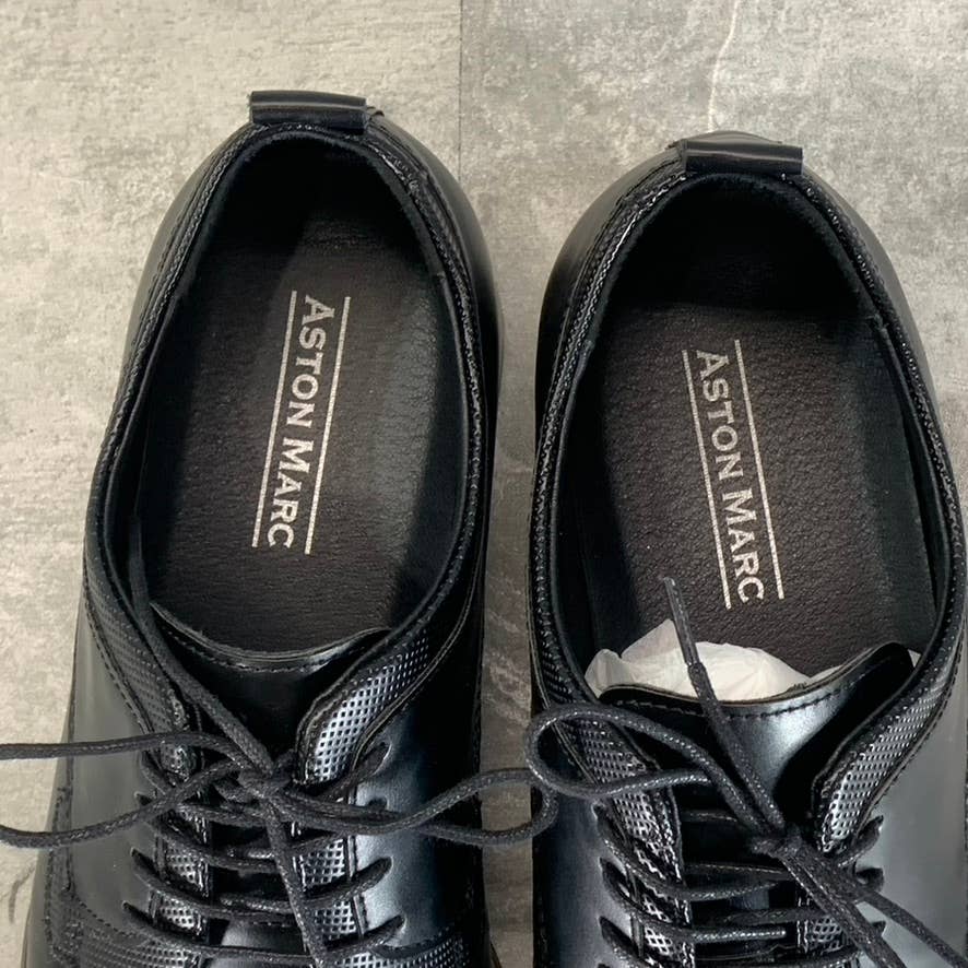 ASTON MARC Men's Black Faux Leather Premier Lace-Up Dress Shoes SZ 9