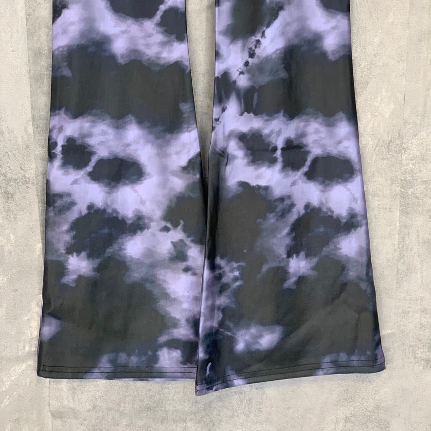 TOPSHOP Petite Black/Purple Tie-Dye Wide Leg Pull-on Pants SZ 2