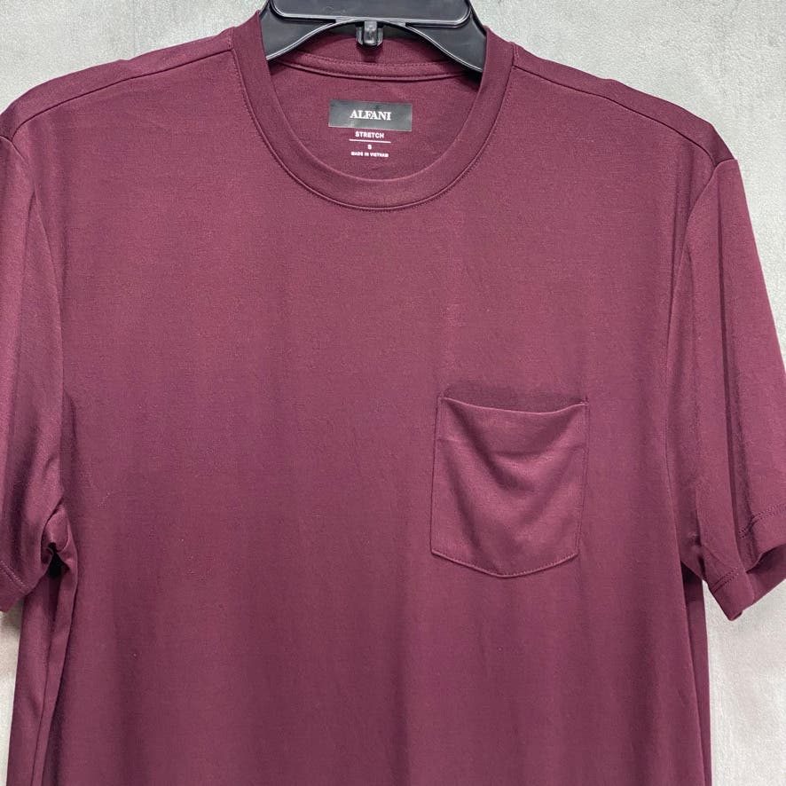 ALFANI Wine Solid Regular-Fit Crewneck Short Sleeve T-Shirt SZ S