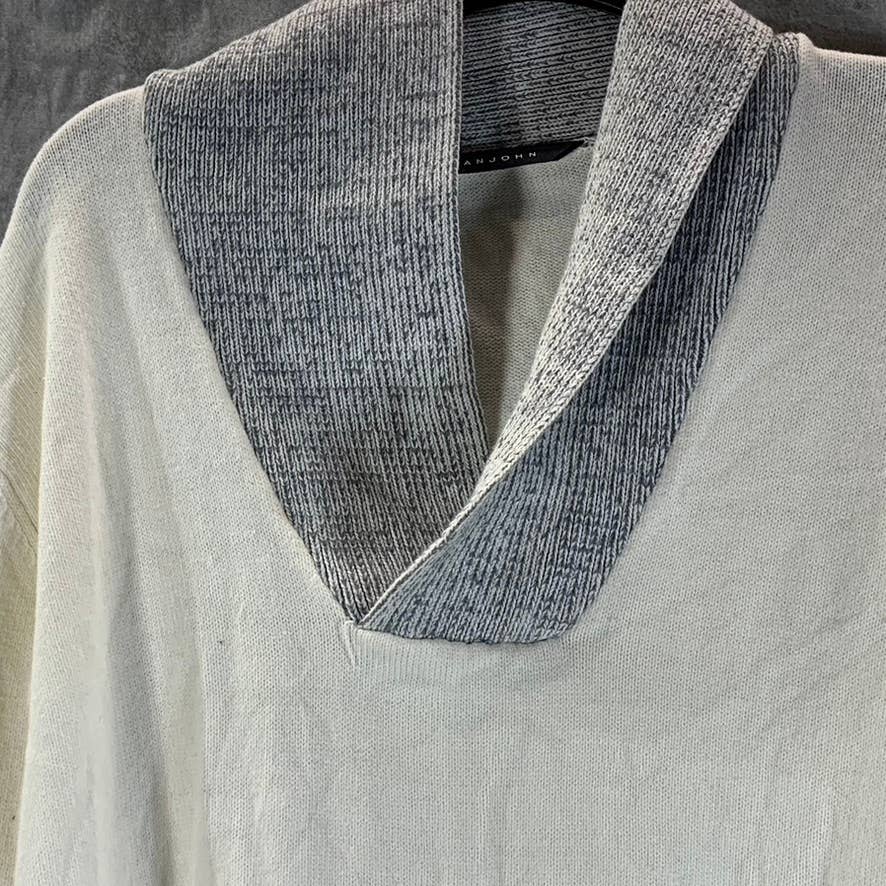 SEAN JOHN Men's Cream/Gray Shawl-Collar Pullover Sweater SZ XL
