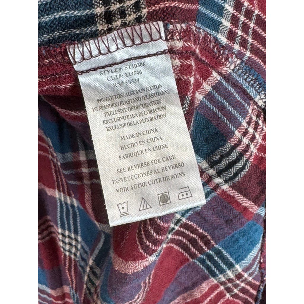 KUT FROM THE KLOTH Women's Burgundy/Blue Plaid Button-Up Flannel Top SZ L