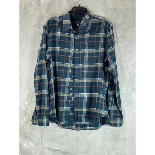 CLUB MONACO Men's Navy Plaid Slim-Fit Long Sleeve Button-Up Shirt SZ M