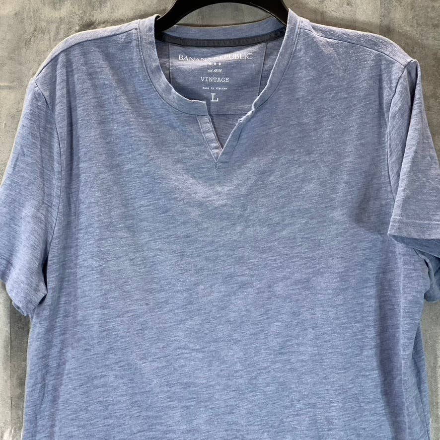 BANANA REPUBLIC Men's Light Blue Vintage Split-Neck Short-Sleeve T-Shirt SZ L