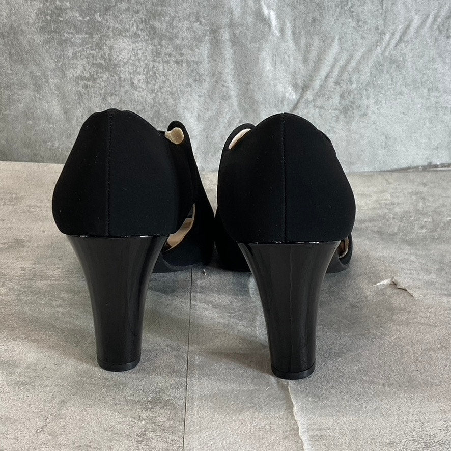 LIFESTRIDE Women's Black Fabric Carla Peep-Toe Slip-On Pumps SZ 9