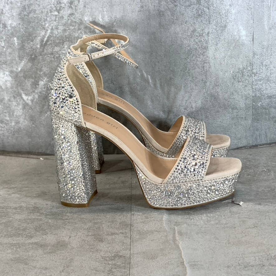 MADDEN GIRL Women's Ivy Rhinestone Omega Platform Square-Toe Heels SZ 10