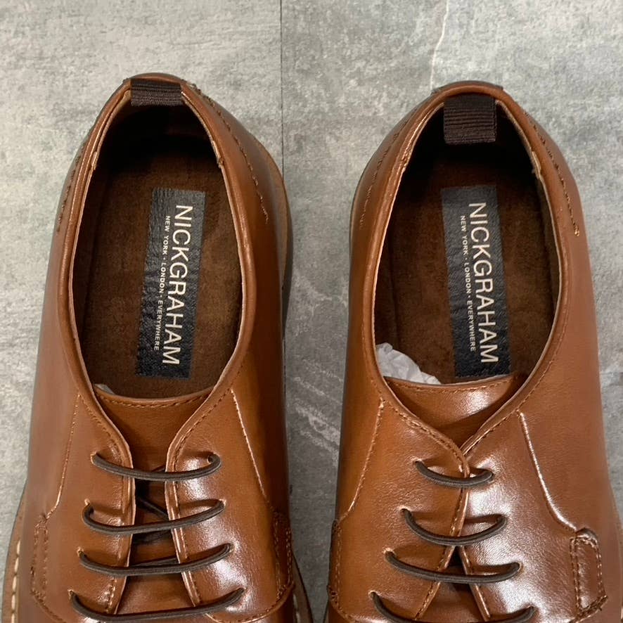 NICK GRAHAM Men's Brown Faux-Leather Dylan Lace-Up Oxfords SZ 8
