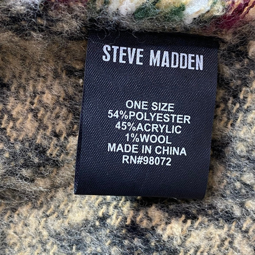 STEVE MADDEN Green Plaid & Animal Print Reversible Blanket Scarf OS