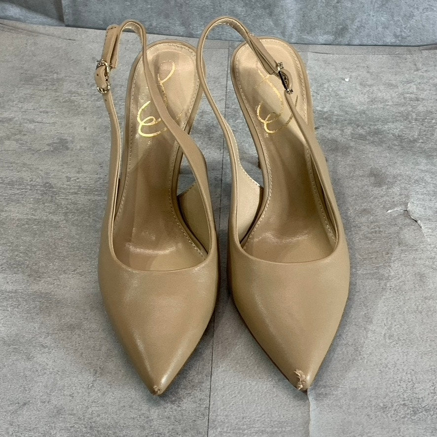 SAM EDELMAN Women's Beige Faux-Leather Hazel Pointed-Toe Slingback Pumps SZ 5