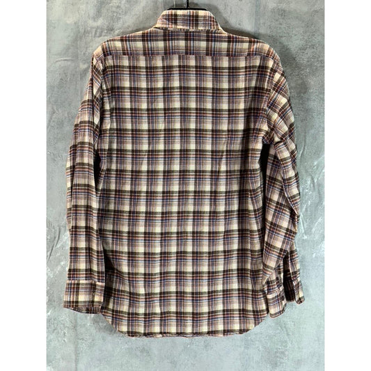 LEVI'S Men's Brown Classic Western Plaid Flannel Standard-Fit Shirt SZ M