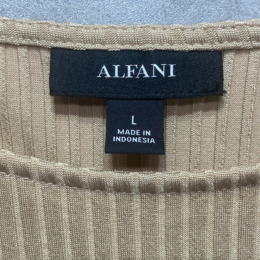 ALFANI Beige Ribbed High-Low Short Sleeve Scoop Neck Tunic Top SZ L