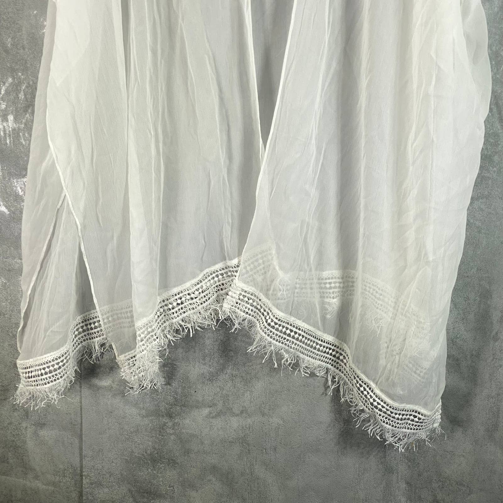 INC INTERNATIONAL CONCEPTS Women's White Open-Front Fringe Kimono Coverup SZ OS