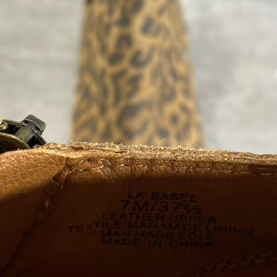 LUCKY BRAND Women's Natural Leopard Leather Basel Block-Heel Booties SZ 7