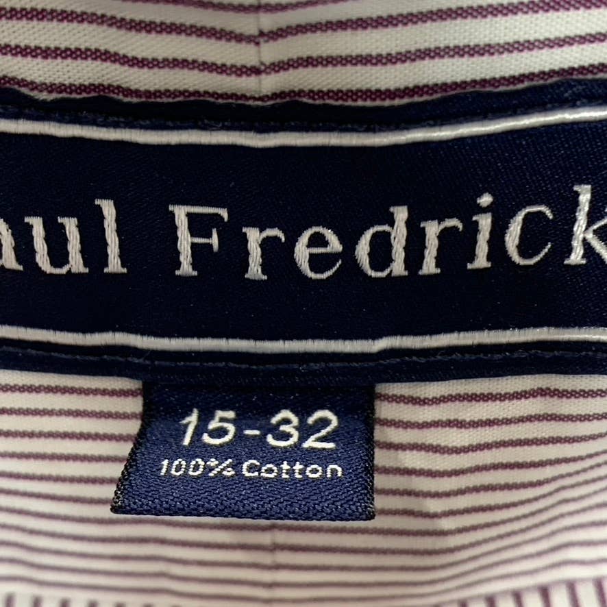 PAUL FREDRICK Men's Burgundy Pinstripe Button-Up Long-Sleeve Dress Shirt SZ15-32