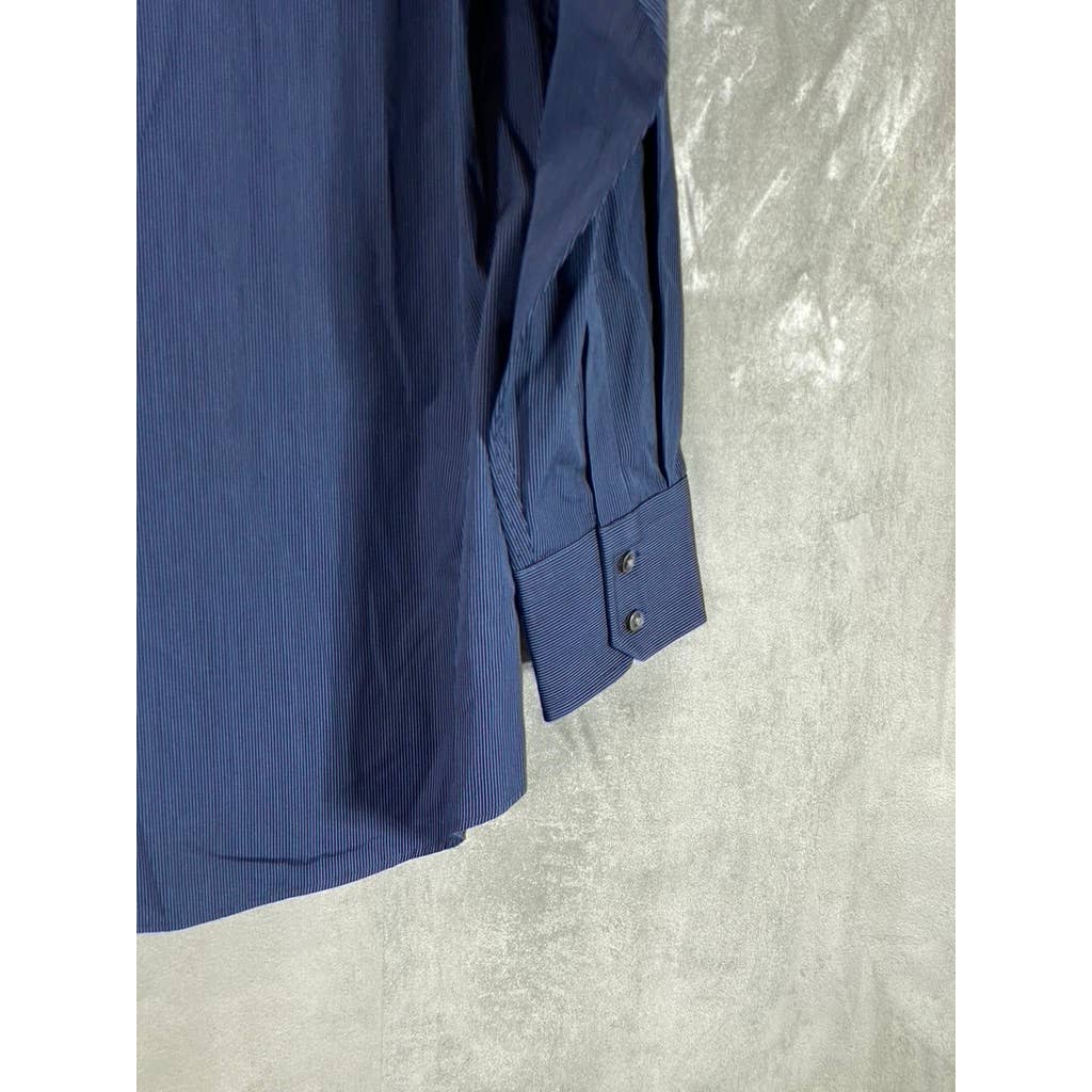 BOSS HUGO BOSS Men's Navy Pinstripe Button-Up Long-Sleeve Dress Shirt SZ16 32/33