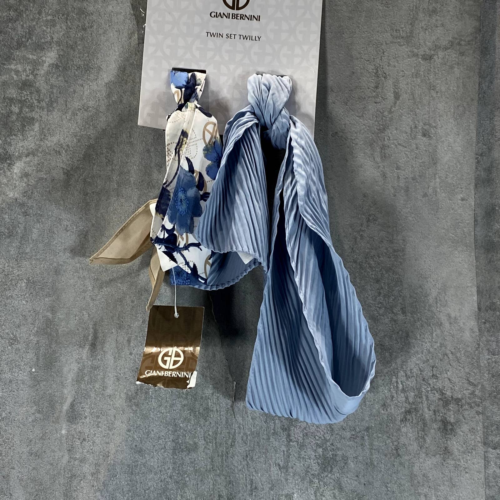 GIANI BERNINI Women's Neutral Blue Logo Floral & Solid Twin Set Twilly Scarves