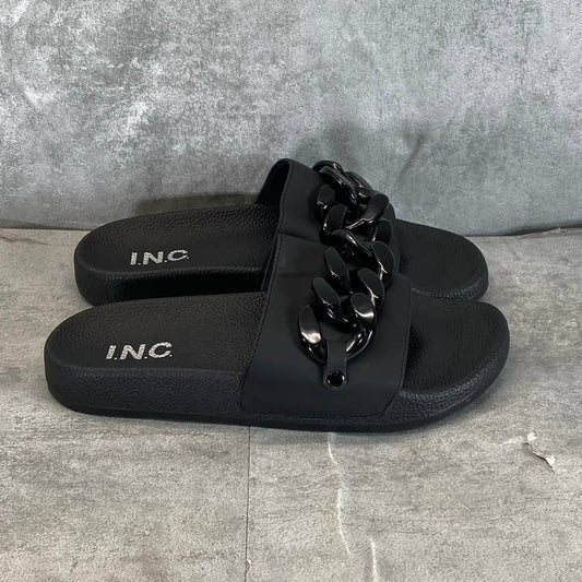 INC INTERNATIONAL CONCEPTS Women's Black Peymen 70 Chain-Detail Slide Sandal SZ5