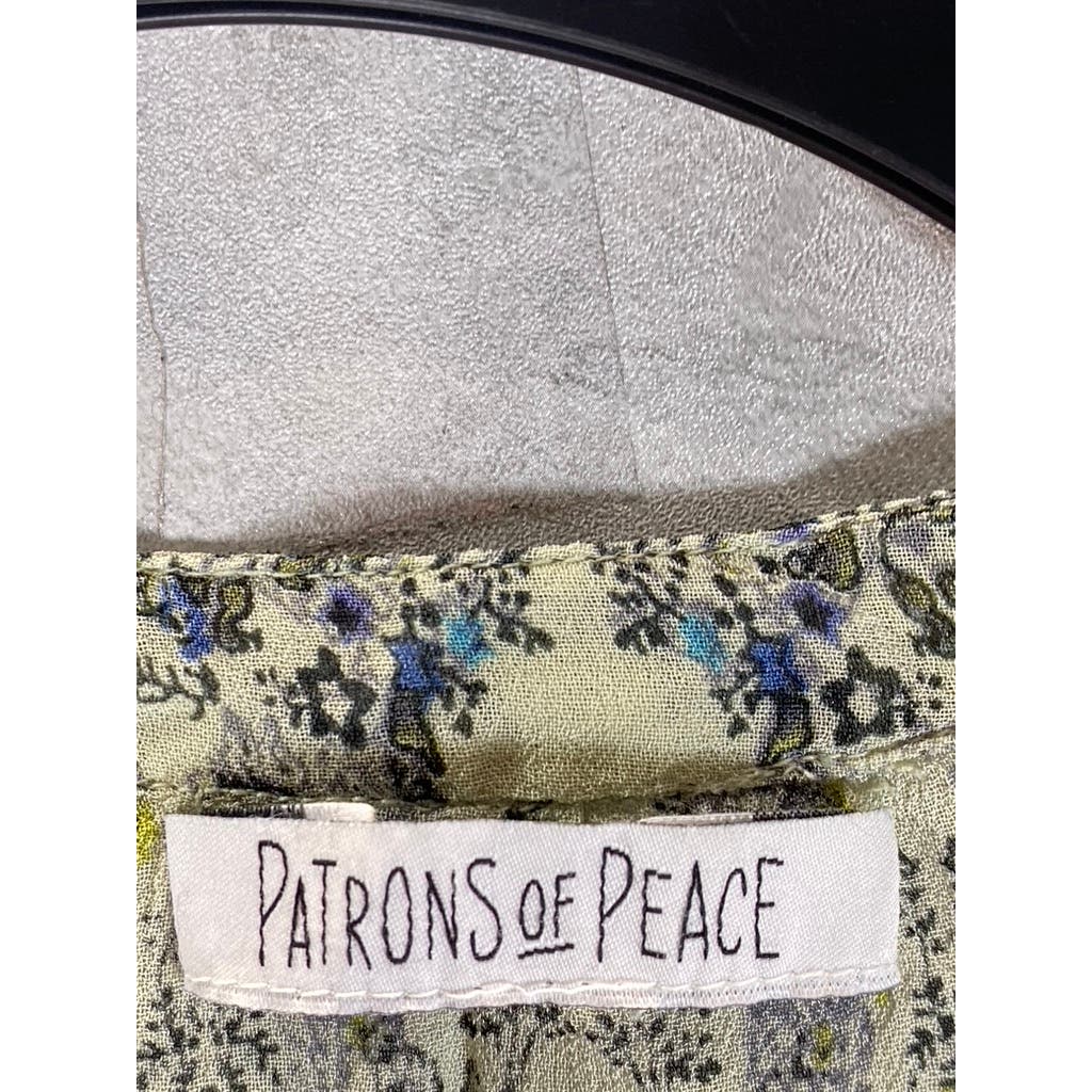 PATRONS OF PEACE Women's Green Print Button-Up Long Sleeve Top SZS