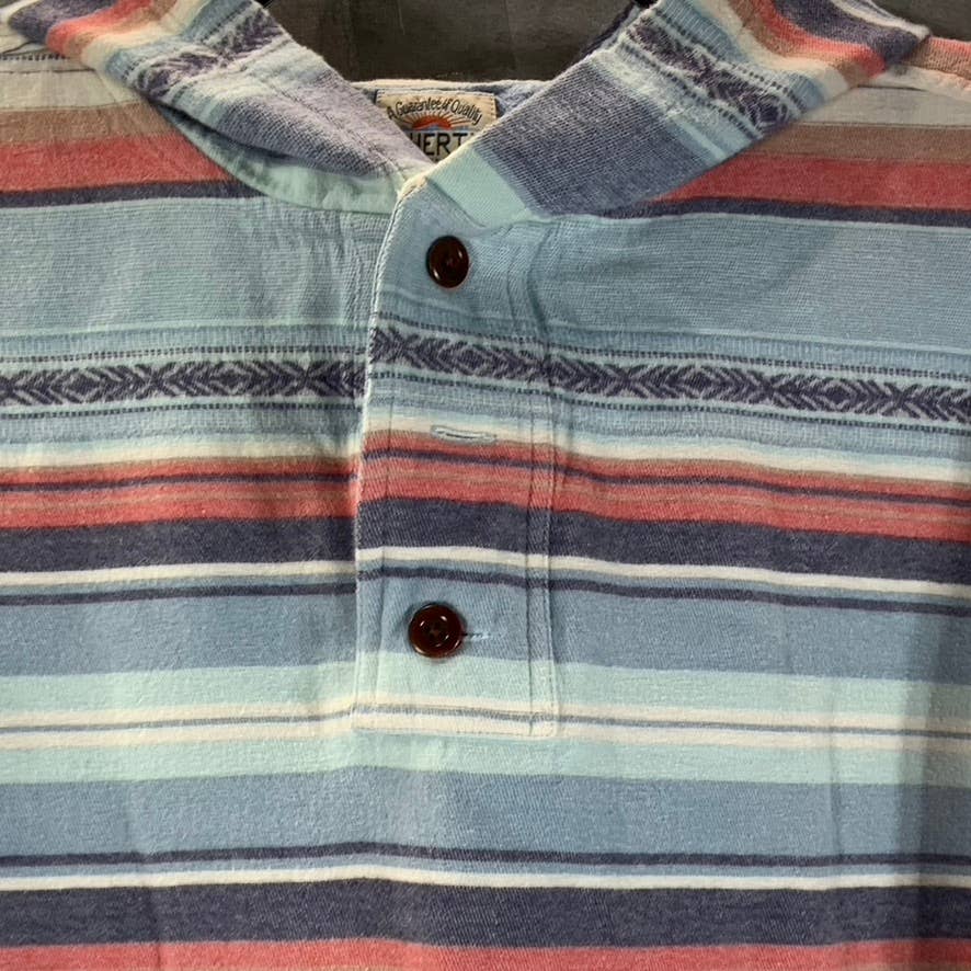 FAHERTY BRAND Men's Blue/Orange/Red Three-Button Baja Pullover Hooded Poncho SZL