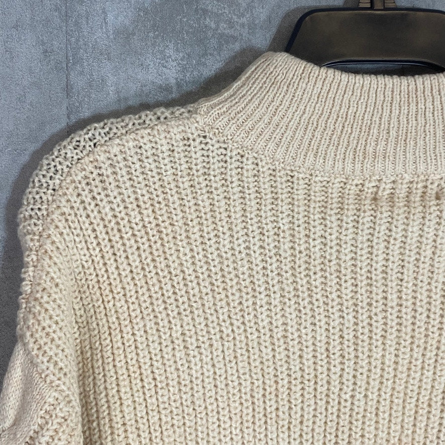 BP. Beige Oatmeal Cable Knit Balloon Sleeve Mock Neck Pullover Sweater SZ S