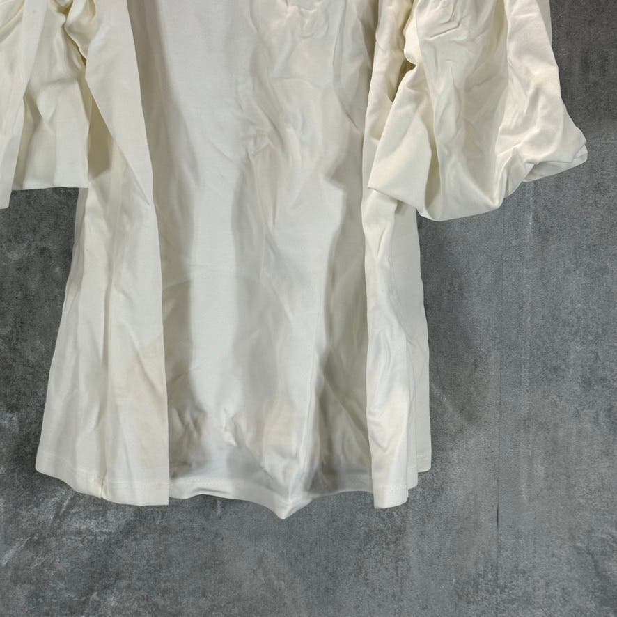 INC INTERNATIONAL CONCEPTS Women's White Cold-Shoulder Balloon-Sleeve Top SZ L