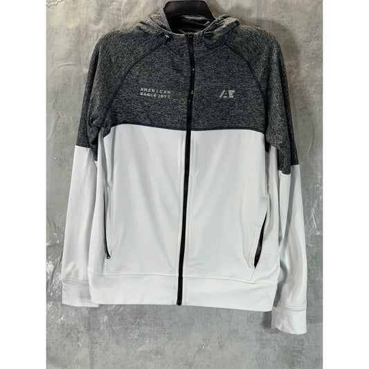 AMERICAN EAGLE Men's White/Grey Drawstring Hooded Full-Zip Sweatshirt SZ S