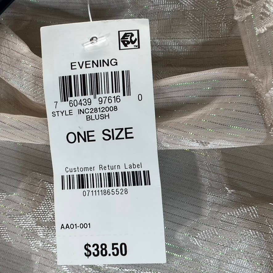 INC Women's Blush Floral-Print Sheer Metallic Fringe-Trim Wrap SZ OS