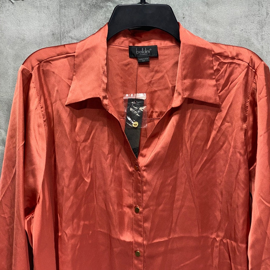BELLDINI Black Label Plus Size Ginger Spice Pleated Back Button-Up Long Sleeve Blouse SZ 2X