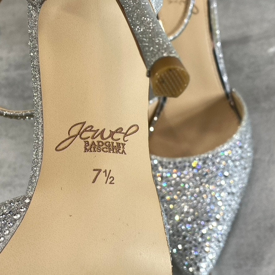 JEWEL BAGLEY MISCHKA Women's Silver Glitter Jailene Pointed-Toe Stiletto Pumps SZ 7.5