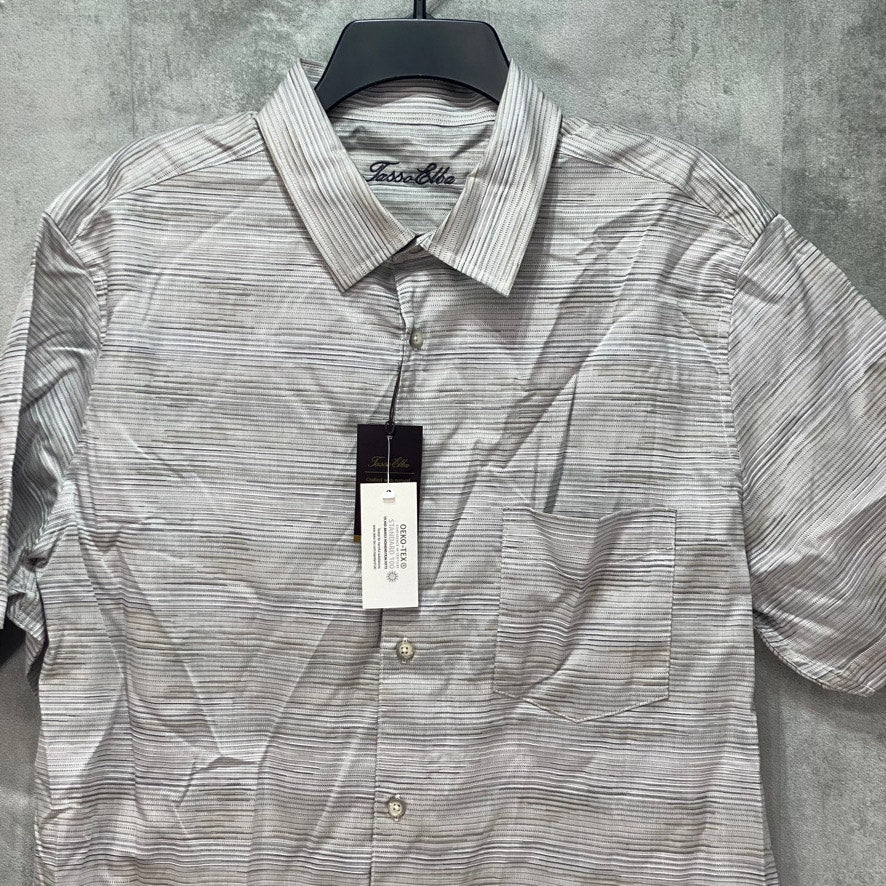 TASSO ELBA Gray Combo Stretch Textured Short Sleeve Button-Up Shirt SZ XL