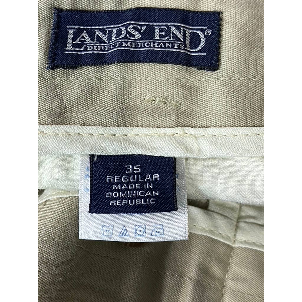 LANDS' END Men's Light Stone Pleated Regular-Fit Straight-Leg Chino Pant SZ35x29