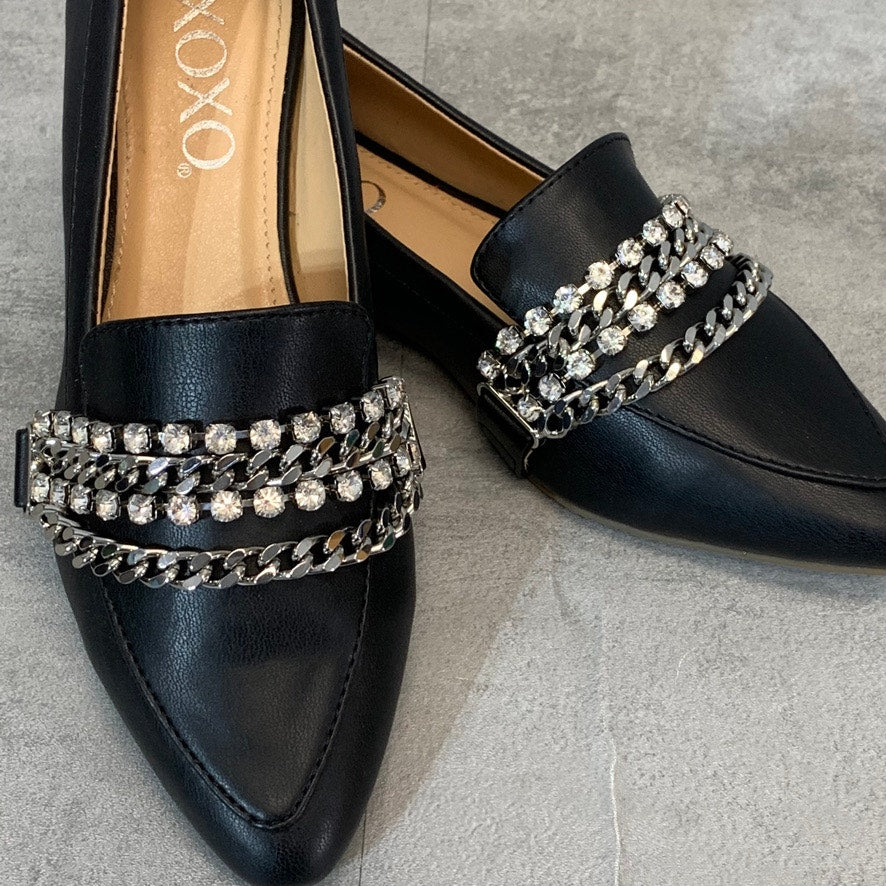 XOXO Black Vona Crystal Chain Embellished Pointed-Toe Slip-On Flats SZ 6