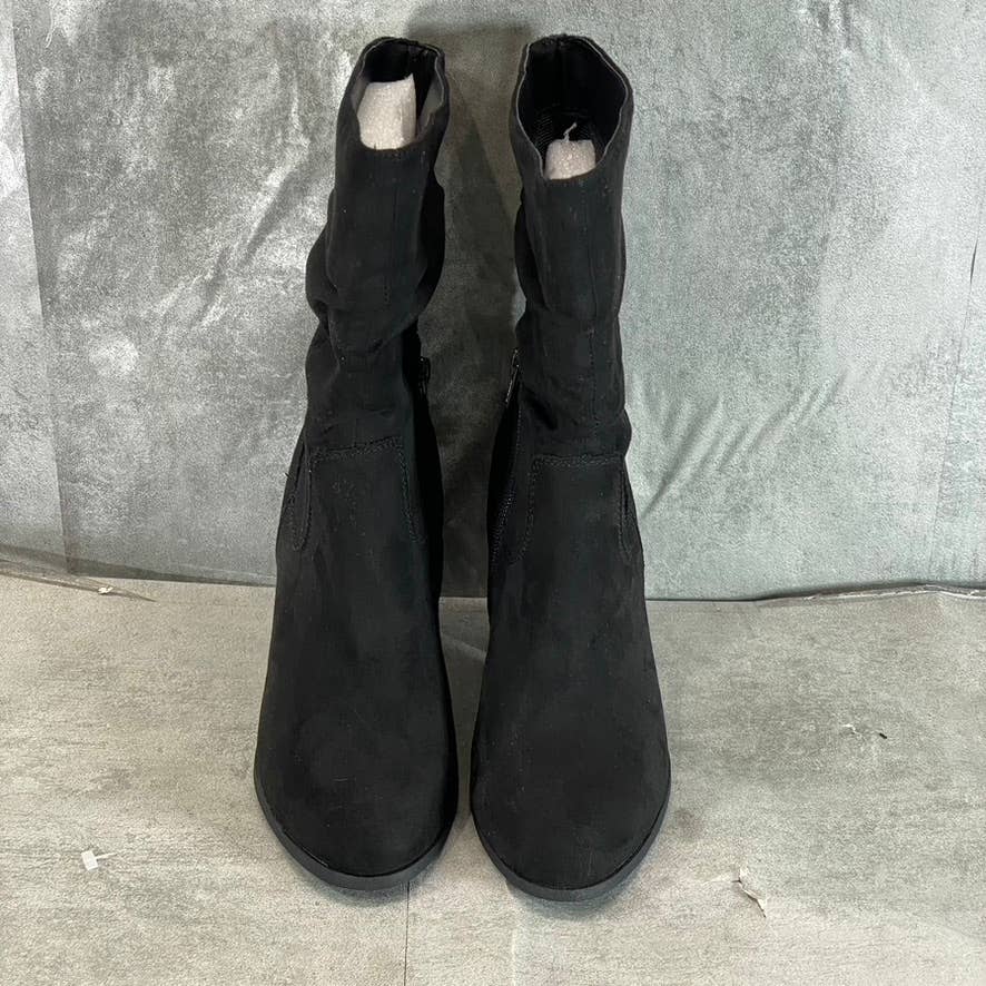 STYLE & CO Women's Black Micro Saraa Round-Toe Block-Heel Mid-Shaft Boots SZ 7
