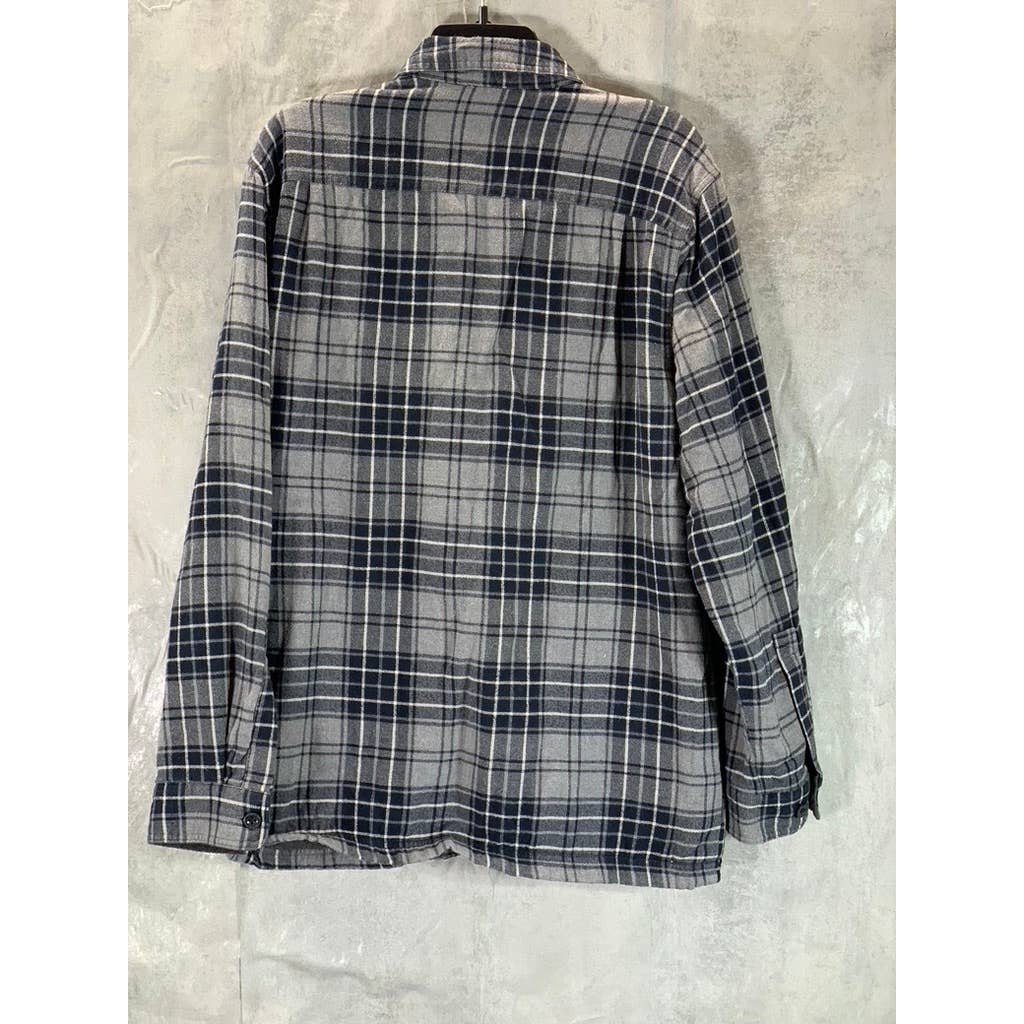 L.L. BEAN Men's Gray Plaid Traditional-Fit Button-Up Fleece Flannel Shirt SZ M