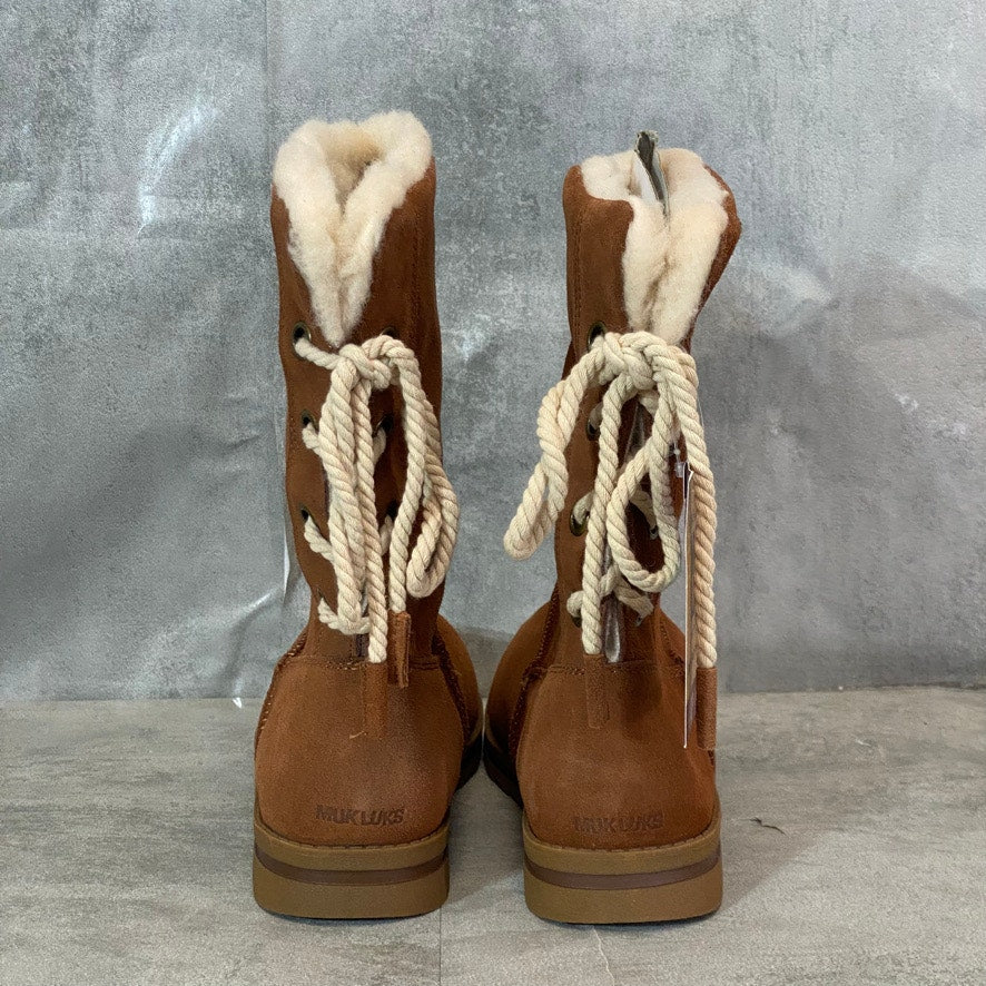 MUK LUKS Cognac Suede Ziggy Memory Foam Rodeo Pull-On Boots SZ 10