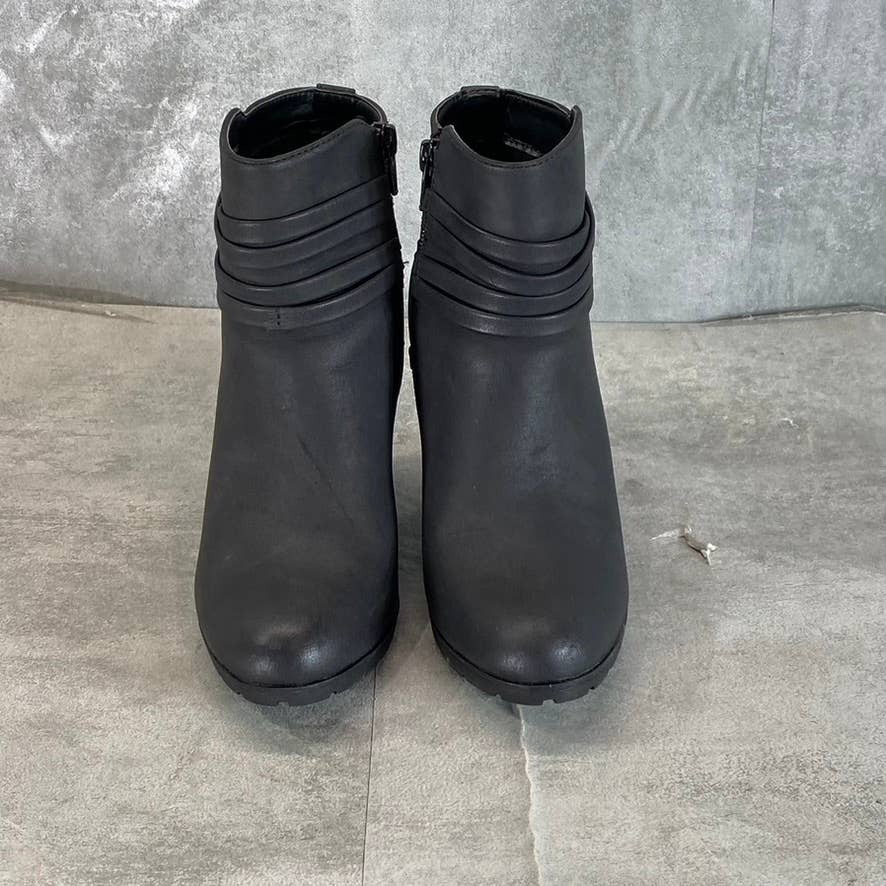 WHITE MOUNTAIN Women's Black Faux-Leather Spade Round-Toe Booties SZ 5.5