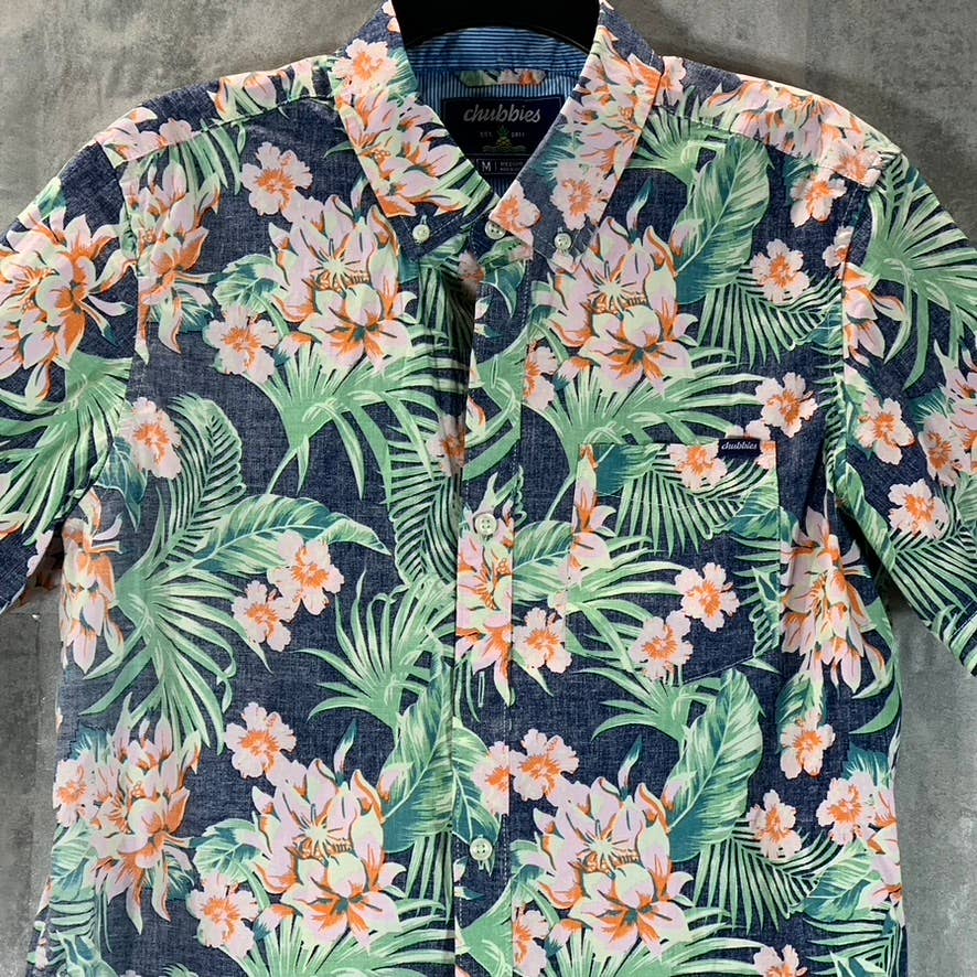 CHUBBIES Men's Faded Blue Floral The Resort Wear Regular-Fit Button-Up Shirt SZM