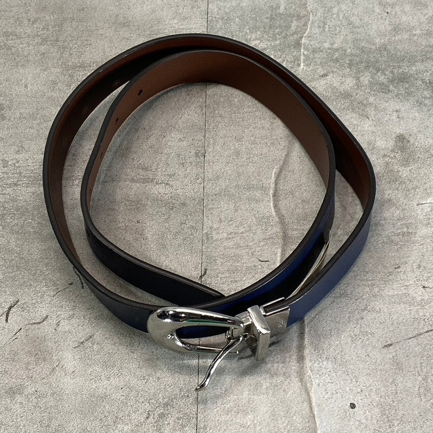 LAUREN RALPH LAUREN Women's Navy/Papay Saffiano To Smooth Reversible Belt SZ M