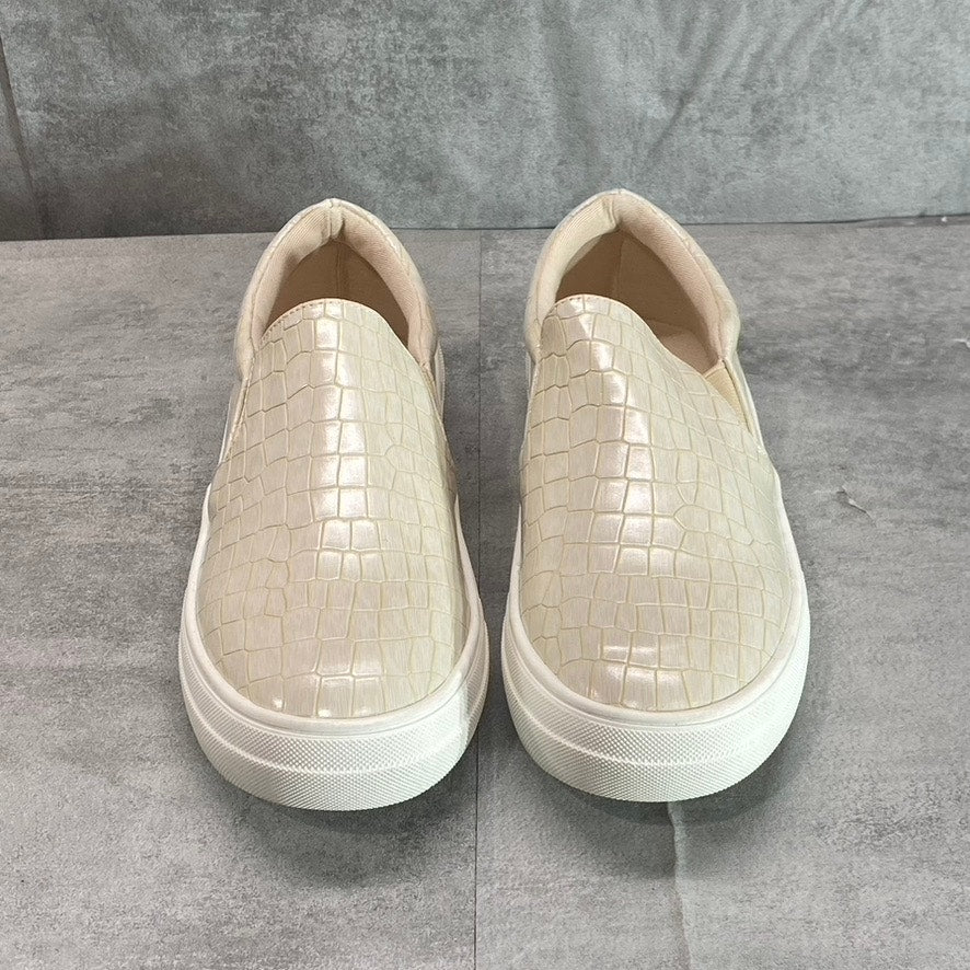 MATISSE Women's Ivory Croc Embossed Round-Toe Slip-On Sneakers SZ 7.5