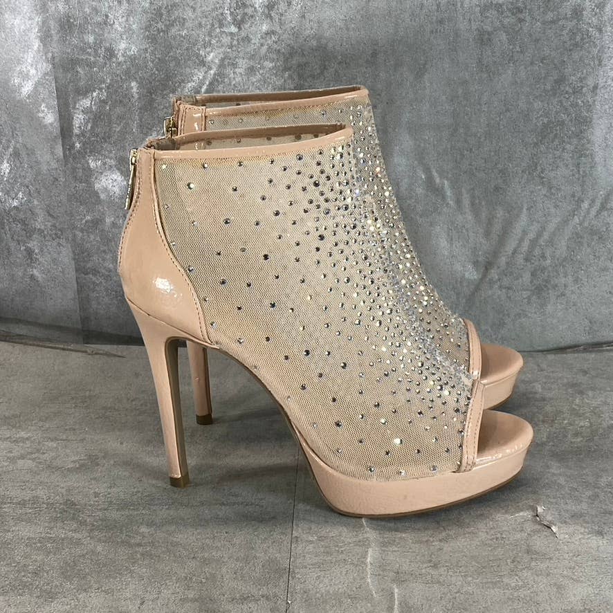 THALIA SODI Women's Nude Mesh Desire Rhinestone Peep-Toe Stiletto Heels SZ 7.5