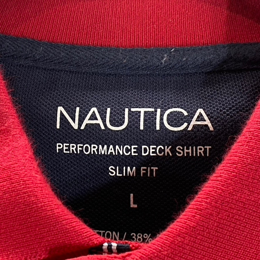 NAUTICA Men's Red Slim-Fit Performance Deck Short Sleeve Polo SZ L