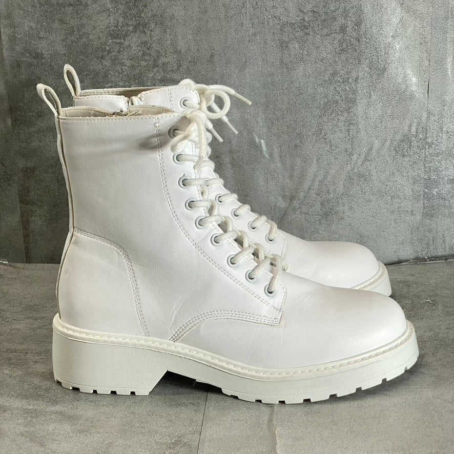 OLIVIA MILLER Women's White Crystal Lug Sole Side-Zip Lace-Up Combat Boots SZ 10